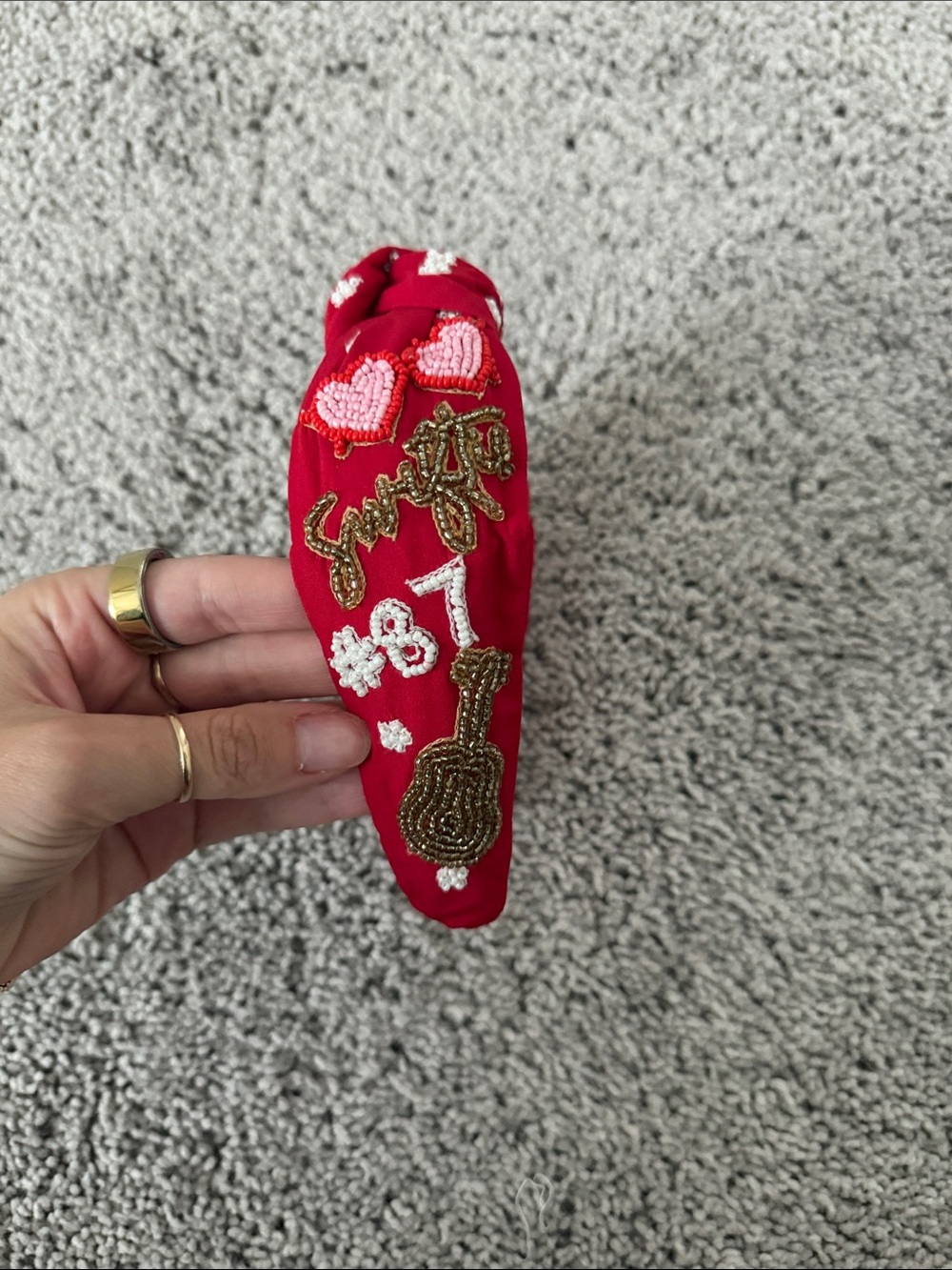 Taylor Swift Red Embroidered Headband with Hearts & Guitar & Chiefs